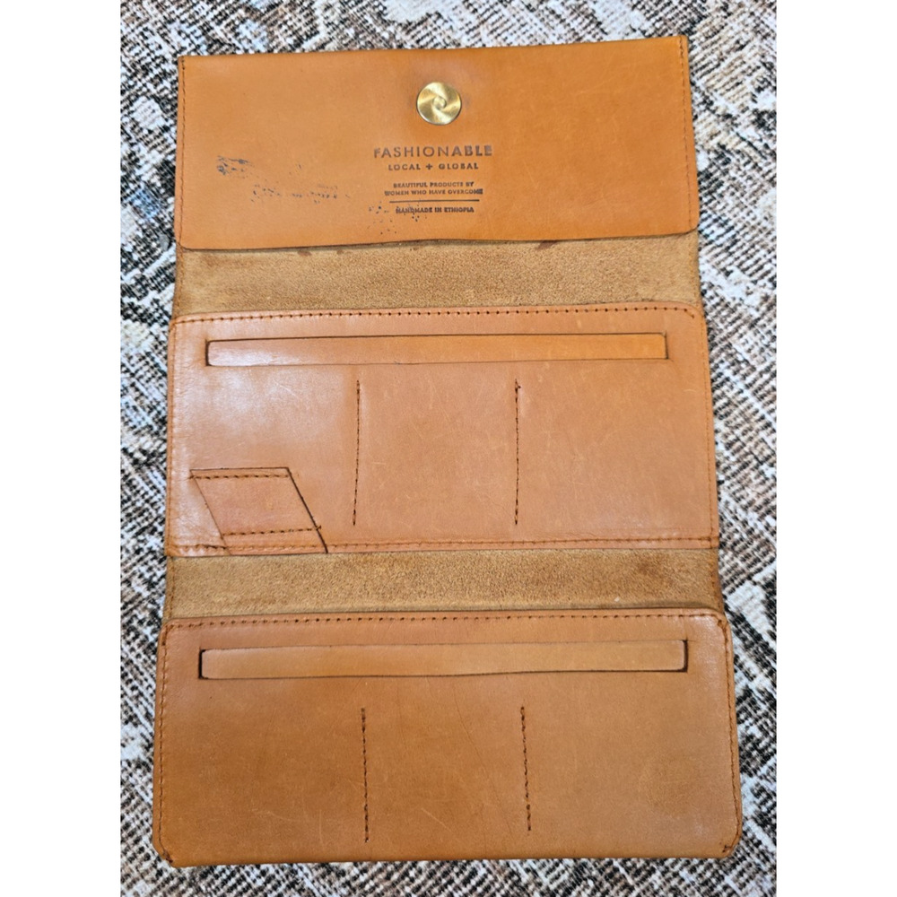 ABLE Debre Leather Trifold Wallet Tan Unisex Minimalist Everyday Preowned